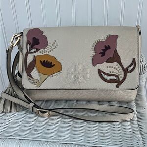 Tory Burch Beige Crossbody Bag with Floral Accents